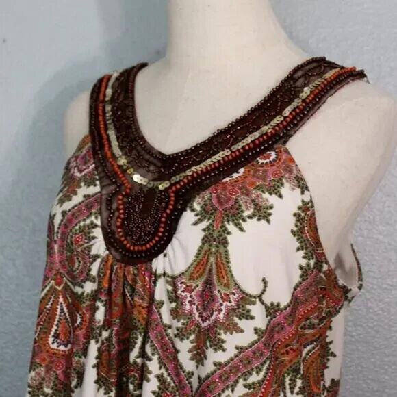 Studio Y Boho Beaded Sequined Sleeveless Blouse Size L - Picture 5 of 10